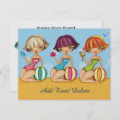 ビーチパーティ - 卒業式 - 女の子の時間だ 招待状 (正面/裏面)