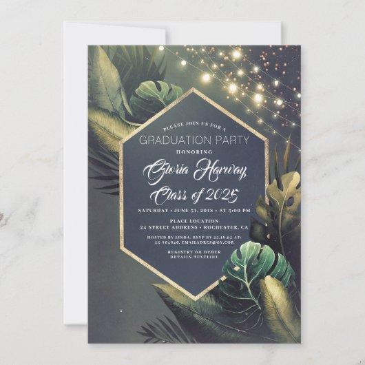 ビーチパームストリングライト 卒業式招待状 招待状 (正面)