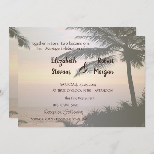 ビーチパームズサンセット結婚式招待状 招待状 (正面/裏面)