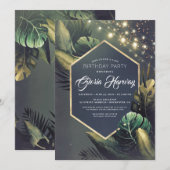 ビーチパームズストリングライト誕生日招待状 招待状 (正面/裏面)