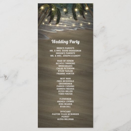 ビーチパームツリーの自然なウェディングプログラム プログラム (裏面)