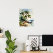 ビーチパームツリーズウォーターカラーアートプリントポスター ポスター (ホームオフィス)