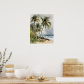 ビーチパームツリーズウォーターカラーアートプリントポスター ポスター (キッチン)