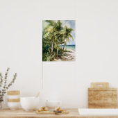 ビーチパームツリーズウォーターカラーアートプリントポスター ポスター (キッチン)