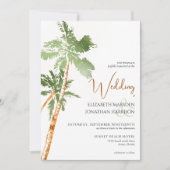 ビーチパームツリーズグリーン銅エレガント目的地 招待状 (正面)