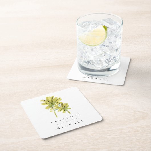 ビーチパームツリーズトロピカル結婚トカルズサンキュー スクエアペーパーコースター (インサイチュ)