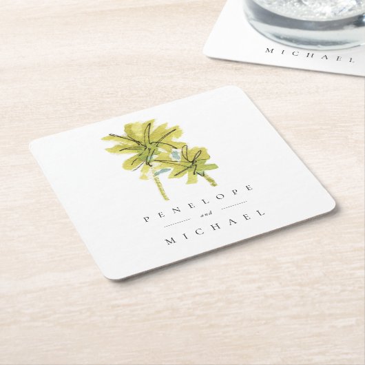 ビーチパームツリーズトロピカル結婚トカルズサンキュー スクエアペーパーコースター (アングル)