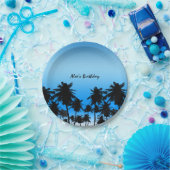 ビーチパームツリーズブラック&ブルーバースデーパーティー ペーパープレート (パーティー)