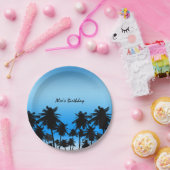 ビーチパームツリーズブラック&ブルーバースデーパーティー ペーパープレート (パーティー)