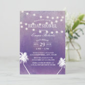 ビーチパームツリーパープルウォーターカラーブライダルシャワー 招待状 (スタンド正面)