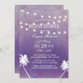 ビーチパームツリーパープルウォーターカラーブライダルシャワー 招待状 (正面/裏面)