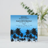 ビーチパームツリー ブラック&ブルー 誕生日パーティー 招待状 (スタンド正面)