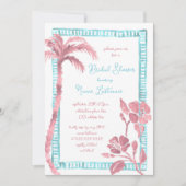 ビーチパームハイビスカスハンド絵を描ブライダルシャワー 招待状 (正面)