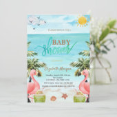 ビーチパームピンクフラミンゴスカクテルベビーシャワー 招待状 (スタンド正面)