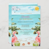 ビーチパームピンクフラミンゴスカクテル1st 招待状 (正面/裏面)