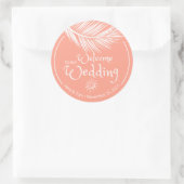 ビーチパームリーフコーラル結婚のウェルカムステッカー ラウンドシール (バッグ)