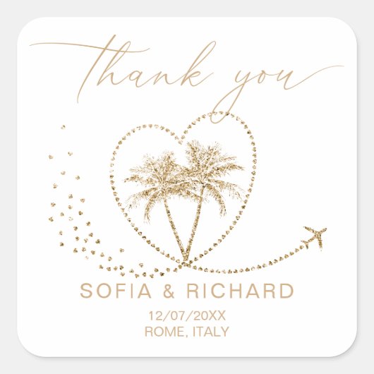 ビーチパーム結婚の行き先ありがとう スクエアシール (正面)