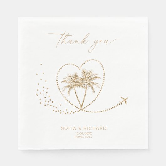 ビーチパーム結婚の行き先ありがとう スタンダードランチョンナプキン (正面)
