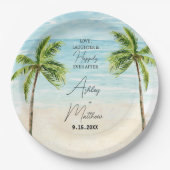 ビーチパーム結婚ツリーブライダルシャワープレート ペーパープレート (正面)