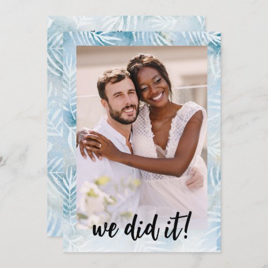 ビーチパーム葉たった今結婚しました写真トロピカル 招待状 (正面/裏面)