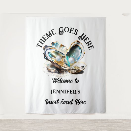 ビーチパールオyster シェル虹彩グリッター パーティー タペストリー (正面)