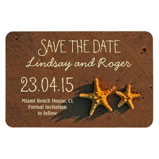 ビーチヒトデのカップルセーブザデートマグネット マグネット (横)