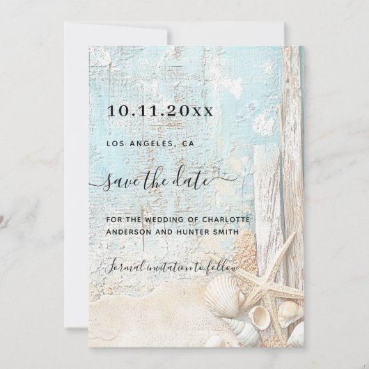 ビーチヒトデ流木の結婚式の日付を保存 セーブザデート (正面)