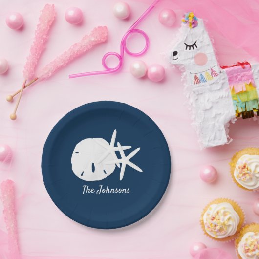 ビーチヒトデ砂ドルブルーパーソナライズされた ペーパープレート (パーティー)