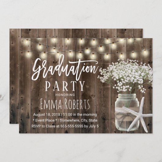 ビーチヒトデ赤ちゃんの息フローラジャー卒業 招待状 (正面/裏面)