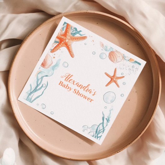 ビーチヒトデ&シーシェルベビィエレガントーシャワー スタンダードカクテルナプキン