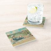 ビーチビクトリアンスイムガール海サマーバケーション ガラスコースター (アングル)