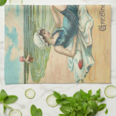 ビーチビクトリアンスイムガール海サマーバケーション キッチンタオル (折り畳み)