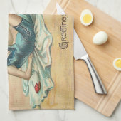 ビーチビクトリアンスイムガール海サマーバケーション キッチンタオル (四つ折り)