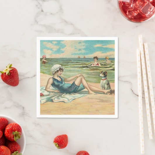 ビーチビクトリアンスイムガール海サマーバケーション スタンダードカクテルナプキン (インサイチュ)