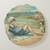 ビーチビクトリアンスイムガール海サマーバケーション ラウンドクッション (裏面)