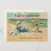 ビーチビクトリアンスイムガール海サマーバケーション 招待状 (正面/裏面)