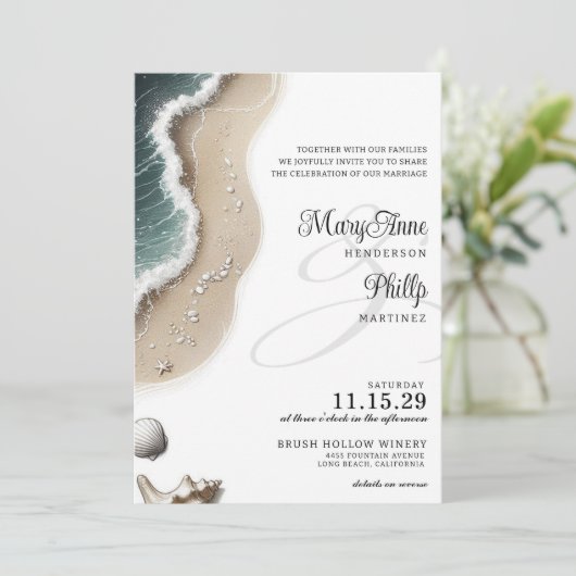 ビーチビブとフォト結婚式招待状 招待状 (スタンド正面)