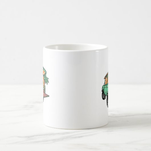 ビーチビューで車のイラストレーション夏おもしろい コーヒーマグカップ (中央)