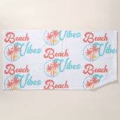 ビーチビーズサンセットインコーラルアンドブルー ビーチタオル (正面)