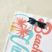 ビーチビーズサンセットインコーラルアンドブルー ビーチタオル (インサイチュ)