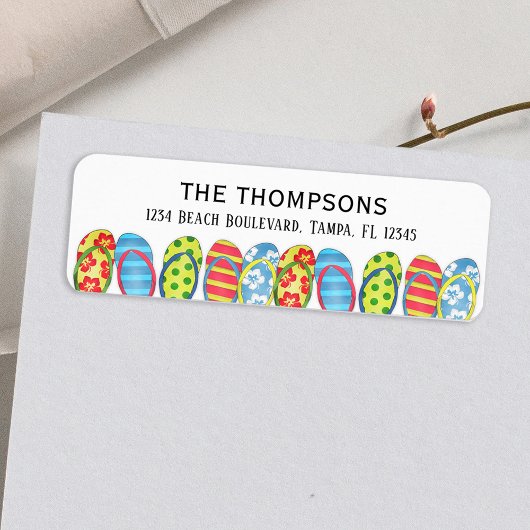 ビーチビーチサンダルカラフルトロピカルパーソナライズされたラ ラベル