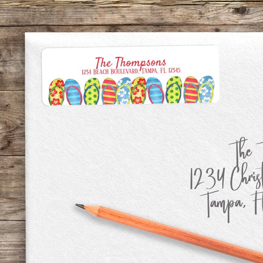 ビーチビーチサンダルカラフルトロピカルパーソナライズされた ラベル