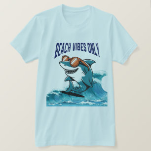 ビーチビーブのみ – クールサングラス付きサメ Tシャツ