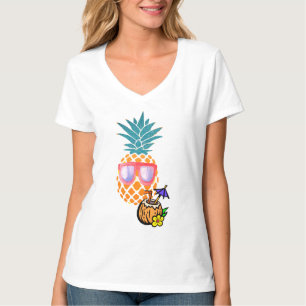 ビーチビーブサングラスウォメンズ付きパイナップル Tシャツ