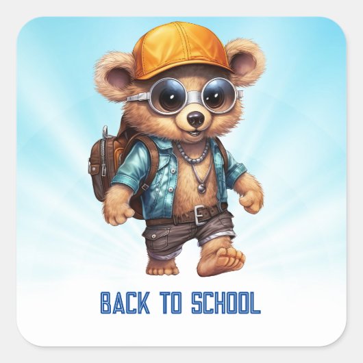 ビーチビーベアで晴れた冒険 – おもしろい準備 スクエアシール (正面)