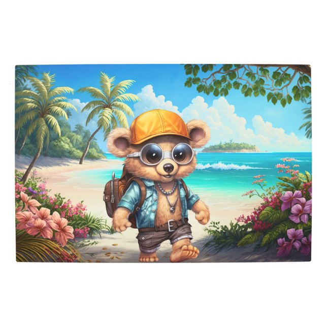 ビーチビーベアで晴れた冒険 – おもしろい準備 メタルプリント (正面)