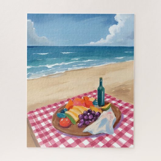 ビーチピクニック | 海岸の絵画 ジグソーパズル (縦)