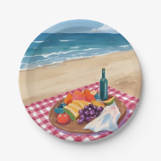 ビーチピクニック | 海岸の絵画 ペーパープレート (正面)