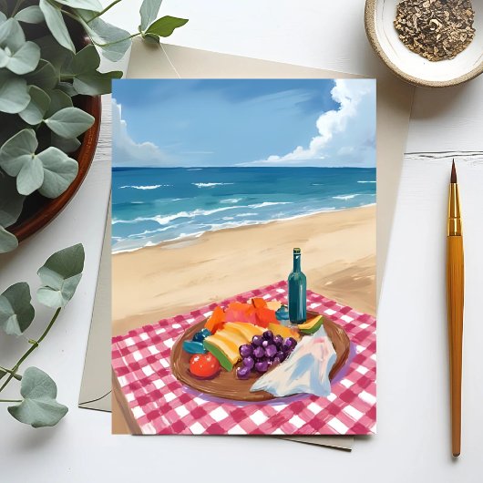 ビーチピクニック | 海岸の絵画 ポストカード