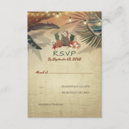 ビーチピンアップル素朴パームズウェディングRSVPカード 出欠カード